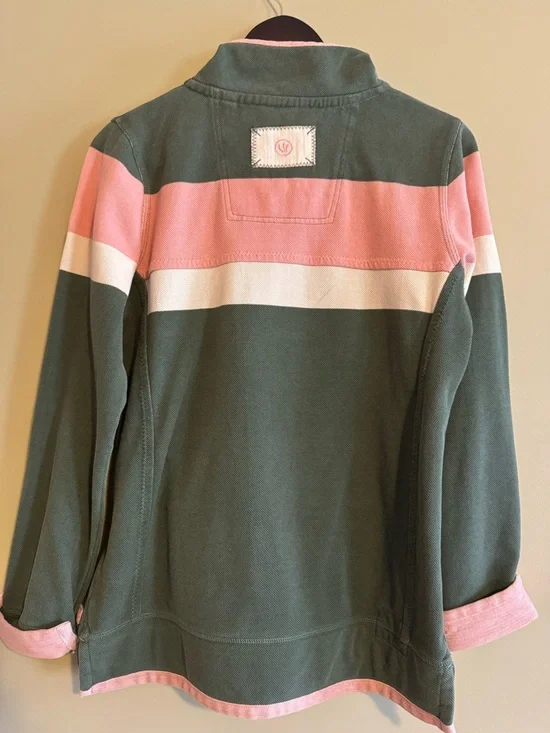 Fat Face Olive, Pink & White Striped Half-Zip Pullover - Picture 3 of 5